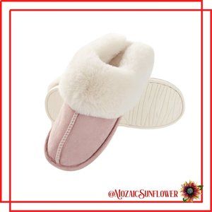 NEW Sueded Slippers Faux Fur Trim & Plush Fleece Memory Foam Flex Rubber Sole